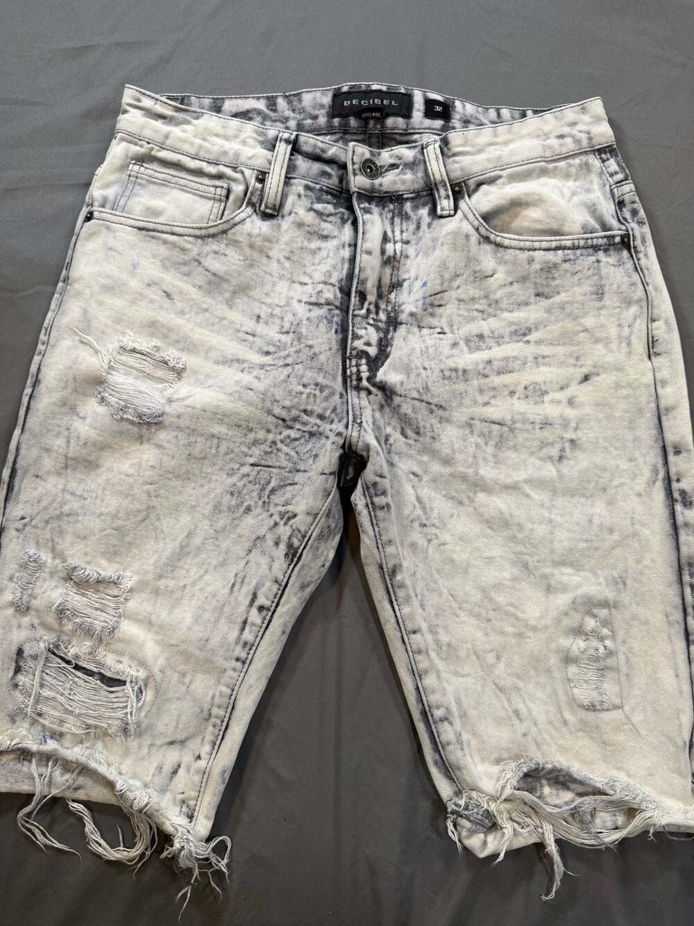 Decibel Light Acid Wash Distressed Denim Shorts